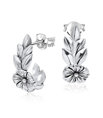 Little Flower Leaves Silver Ear Stud STS-3777